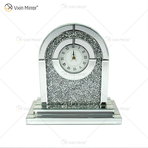 Novo design de fábrica WXMC-056 diamante britado espelho prata relógio de mesa retangular