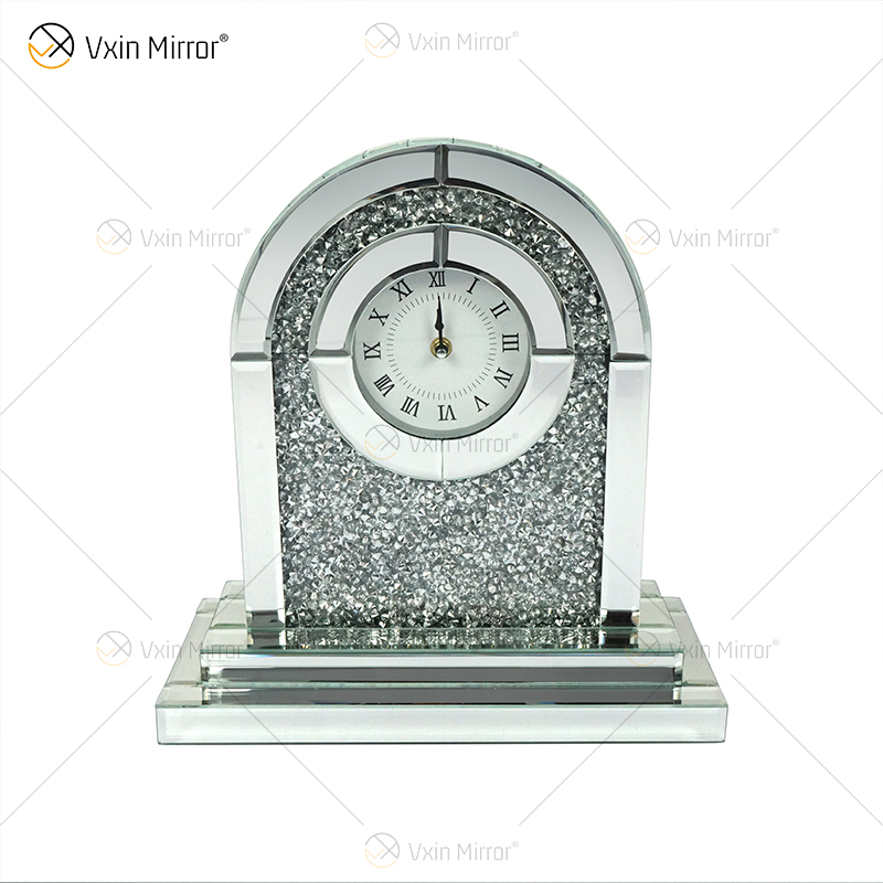 Novo design de fábrica WXMC-056 diamante britado espelho prata relógio de mesa retangular