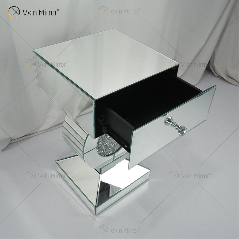 Mesa de extremidade Vxin de fornecimento de fábrica WXF-157 Prata Esmaltada Diamante Espelho Mesa Lateral com Gaveta