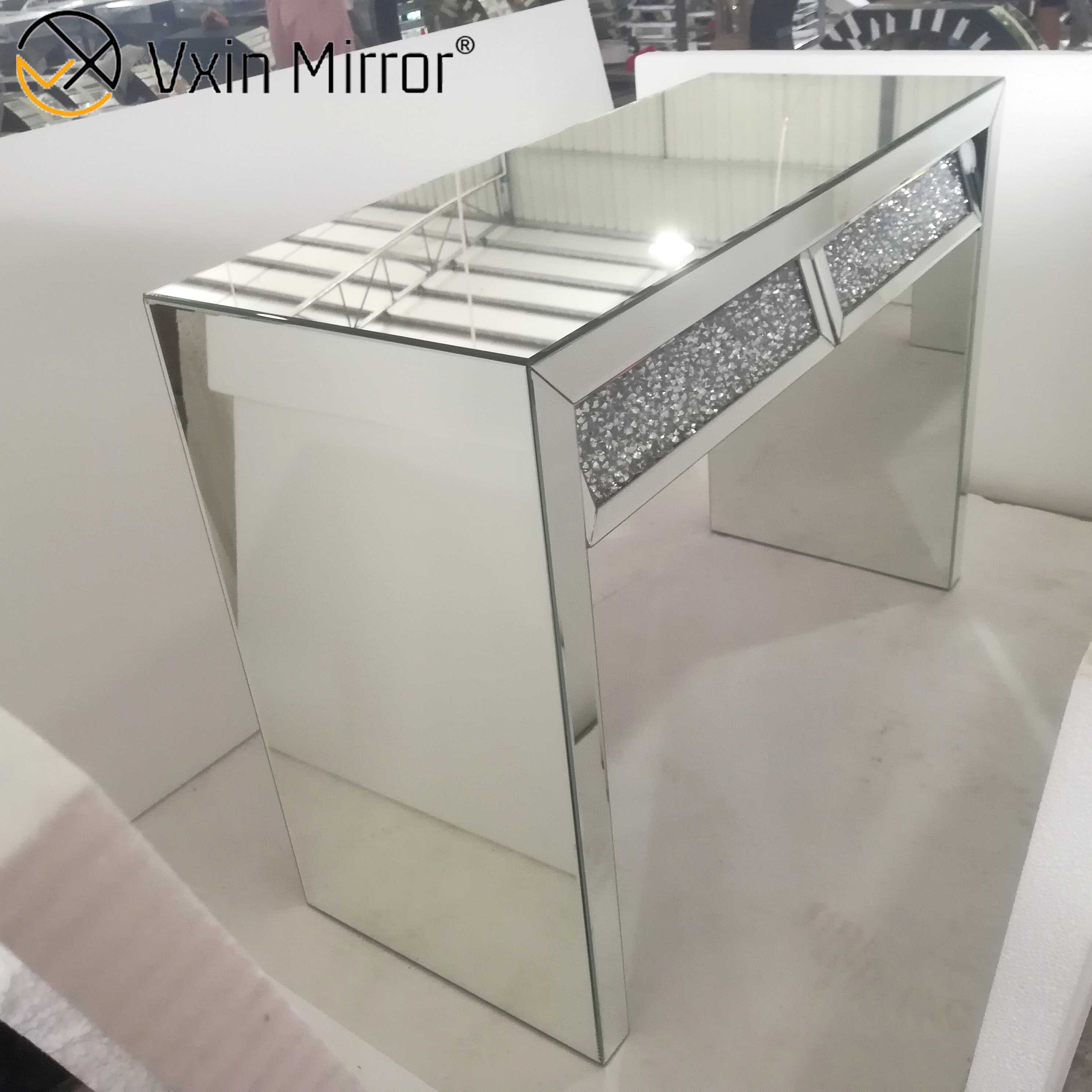 Mesa Console Espelhada VXin WXWF-710 Duas Gavetas Esmagadas Diamante Beval Mesa Lateral Prata