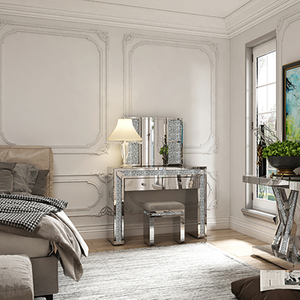 Venda imperdível Designs modernos para penteadeira de quarto com espelho e banqueta prateada penteadeira de luxo
