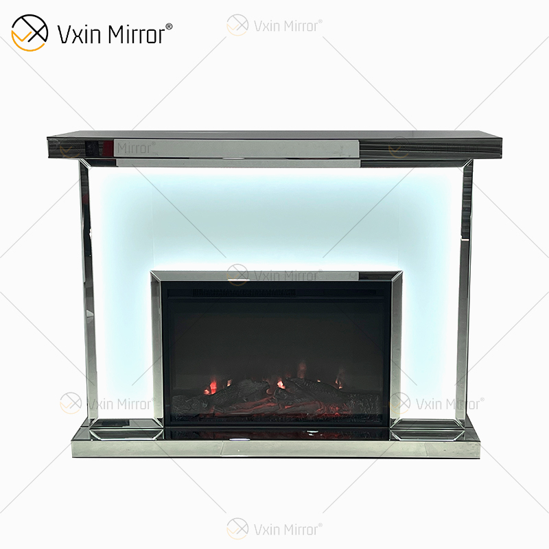 Novo design WXMF-096 LED prata fosco vidro sala de estar lareira espelho com inserção interna
