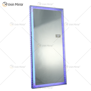 Mosaico LED Inclinado Retangular Espelho de Chão Cristal Surround Espelho de Corpo Inteiro Espelho de Vestir para Quarto Sala de Estar