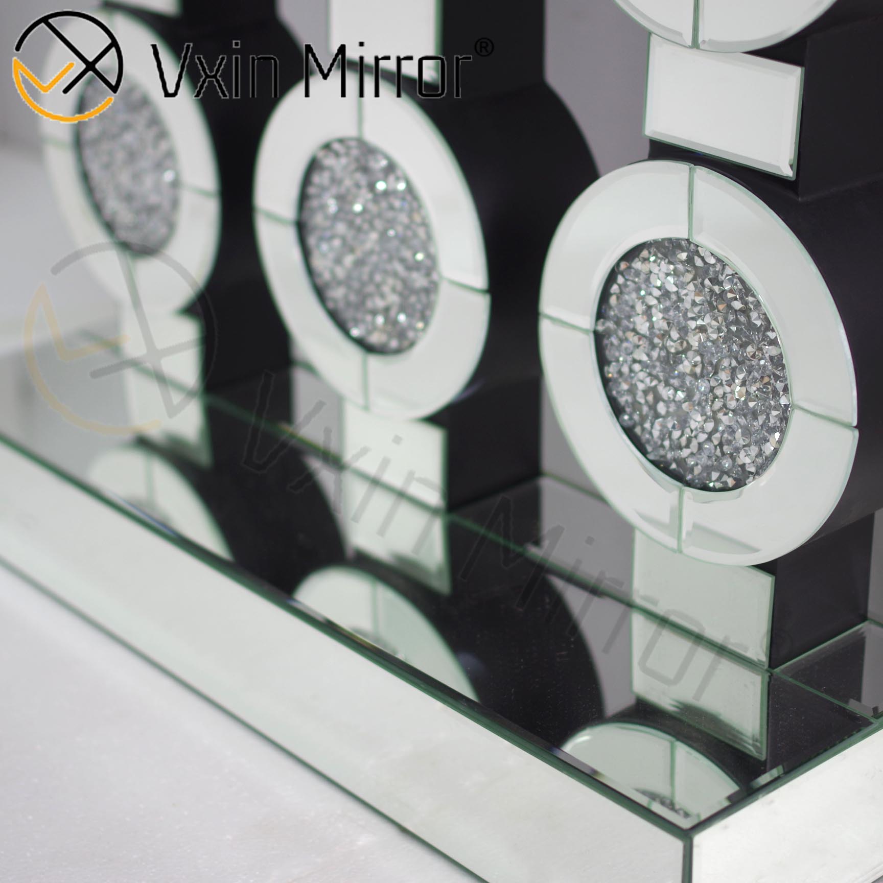 Espelho Vxin WXF-008 Bom Fornecedor Fábrica Moderno Luxo Vidro Curvo Madeira Esculpida Mesa Console Embutida em Osso