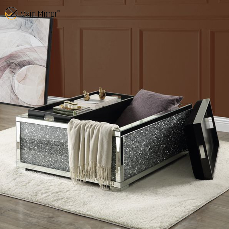 Moderna mesa de centro espelhada WXF-601 brilhante mesa lateral para sala de estar conjunto com sofá para conjunto