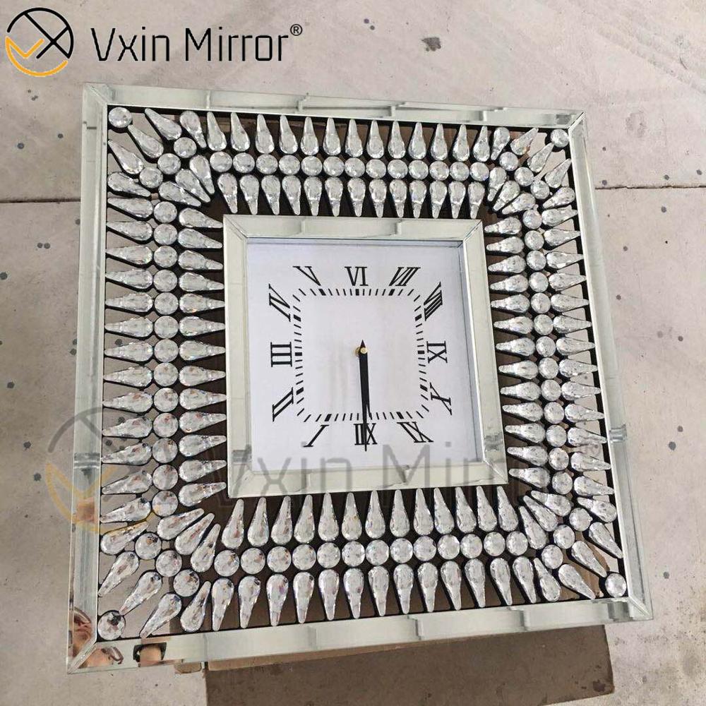 Pacote anti-queda Vxin WXMC-008 Relógio de parede espelhado de cristal prateado moderno