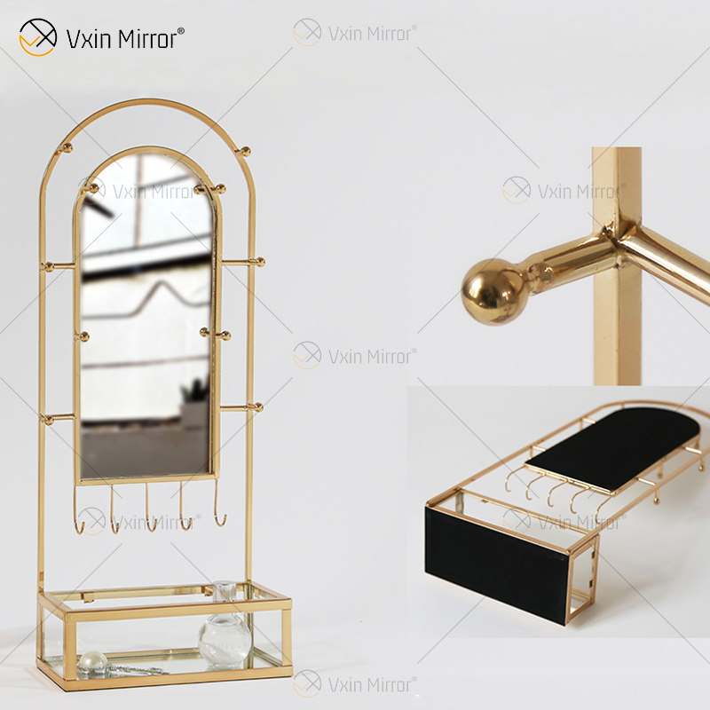 Vxin Fornecimento de Fábrica Prata Decoração de Parede Prata Prata Metal Rack de Armazenamento Espelho Retangular Prateleira de Parede