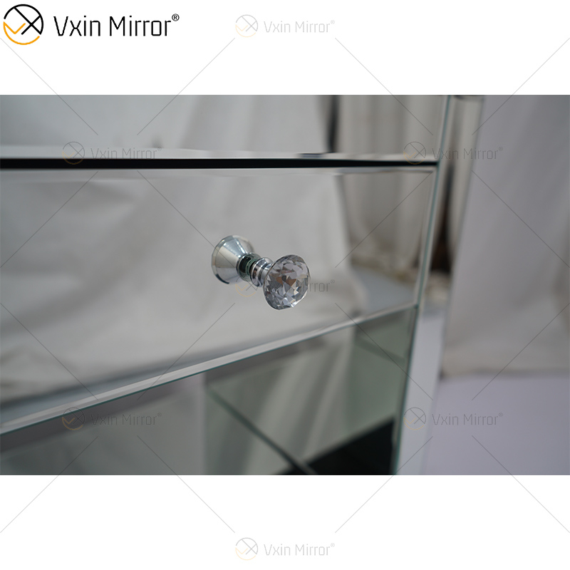 Mesinha de cabeceira de cristal com móveis de prata WXF-242 moderna vaidade com 1 gavetas mesa de cabeceira espelhada