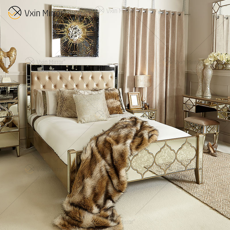 Móveis antigos Vxin WXWF-1088 Cama king-size Grace moldura dourada espelhada super cama
