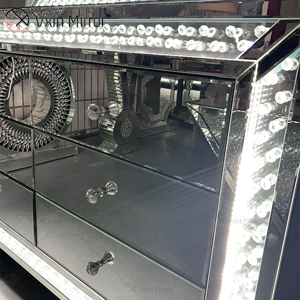 WXM-1176&WXF-2139 Conjunto de móveis de LED miçangas octogonais moda simples espelho de maquiagem espelho armário 6 gavetas