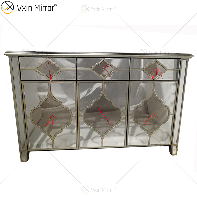 Aparador Top Design WXF-676 Luxo Anti Gold Armário Espelhado com Gavetas Muti