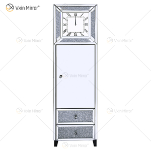 Elegante decoração de casa WXF-739 prata espelhado armário de relógio diamante esmagado com 2 gavetas
