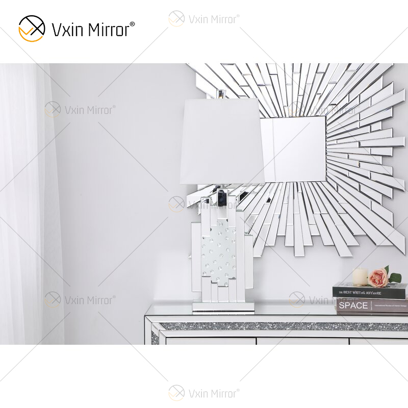 Fornecimento de fábrica WXTL-144 moderno espelho de mesa de cristal prata com abajur para quarto