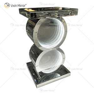 Mesa Prata LED 3d Mesa de Café Iluminado Espelho Infinito Túnel Sparkle Espelhado em O Formato Mesa Console Mesa Lateral WXF-290