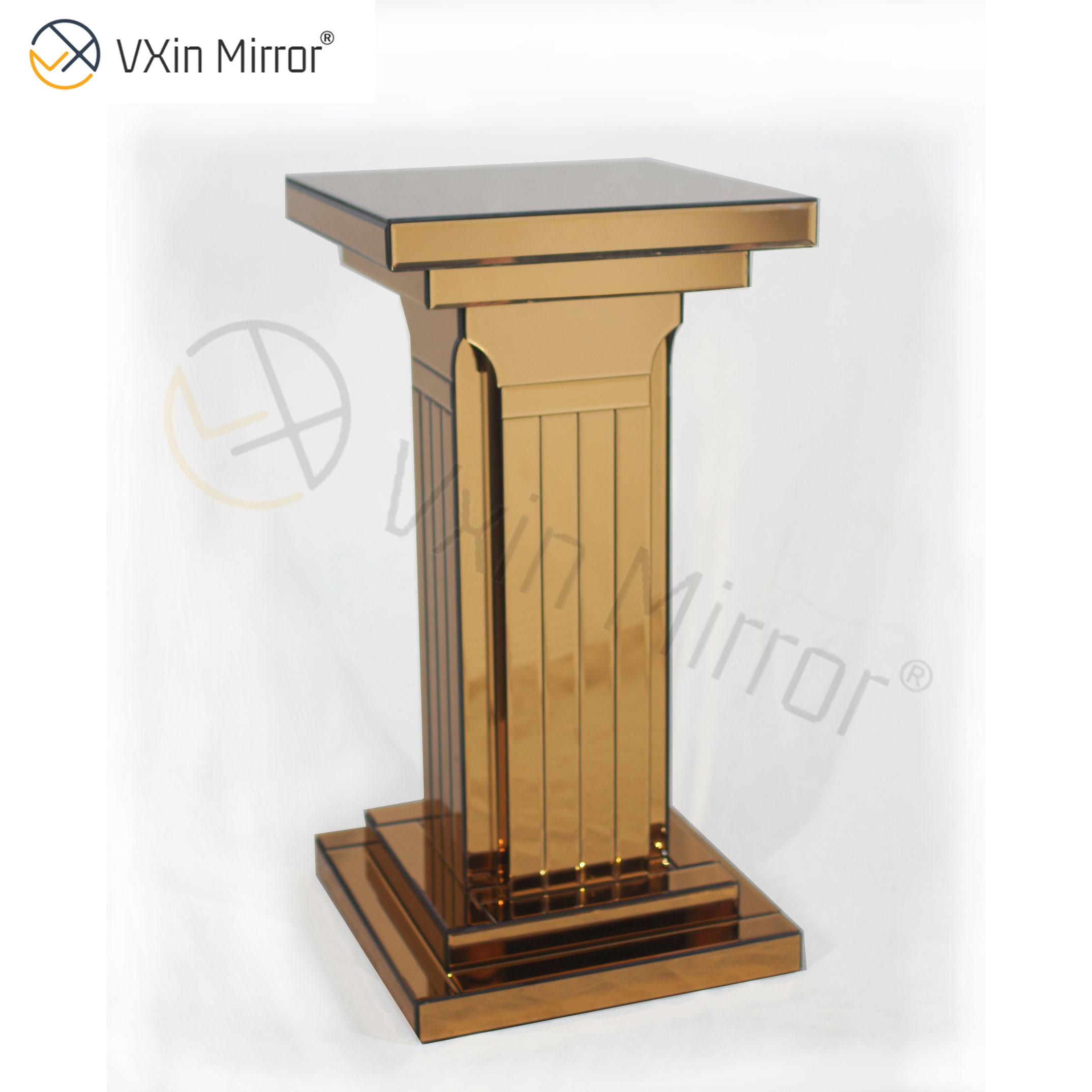 Espelho Vxin WXF-010 Marrom e Prata Pilar Romano Mesa Lateral Espelhada