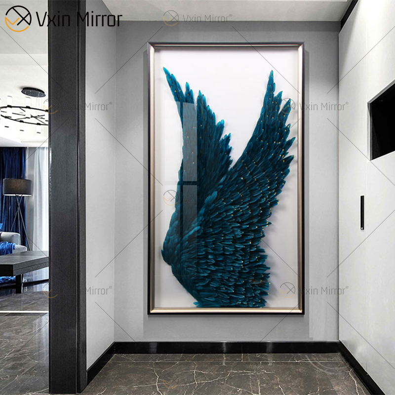Imagem decorativa moderna de penas redondas WXPP-69 3D asas de penas de anjo decoração pinturas na parede para sala de estar emoldurada
