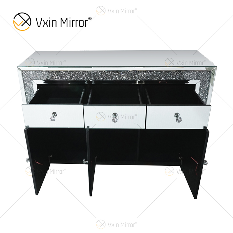 Decoração de casa elegante WXF-099 Armário de sala de estar com móveis espelhados prata com gavetas muti