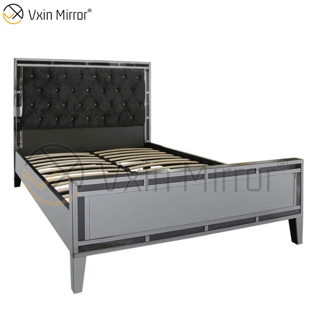 Móveis de espelho WXWF-698 baratos no quarto prata e preto espelhado cama estilo moderno