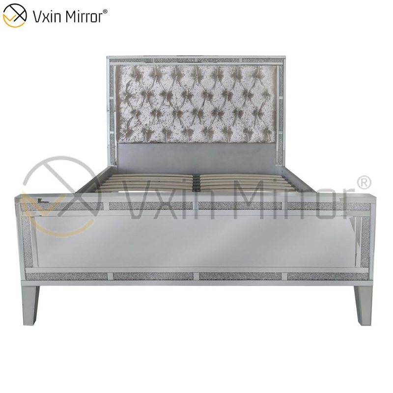 Móveis de espelho WXWF-698 baratos no quarto prata e preto espelhado cama estilo moderno