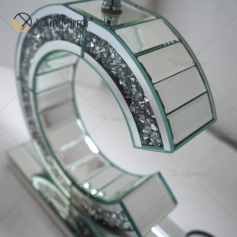 Lâmpada de mesa estilo moderno WXTL-02 prata cristal esmagado espelhada em forma de C para lâmpada de espelho de quarto