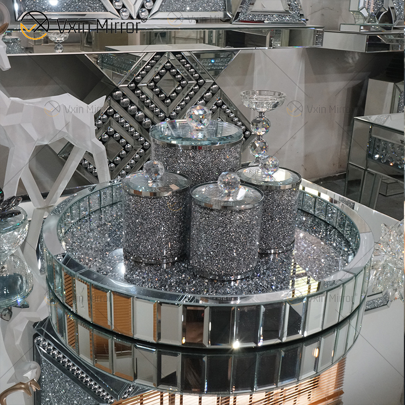 Decoração de casa jarra de cristal espelhado diamante para mesa de café sofá espelho mesa lateral WXMT-015