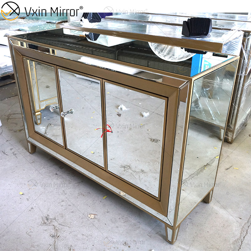 Aparador Champage Gold Design WXF-268 Armário Espelhado de Luxo com Gavetas Muti