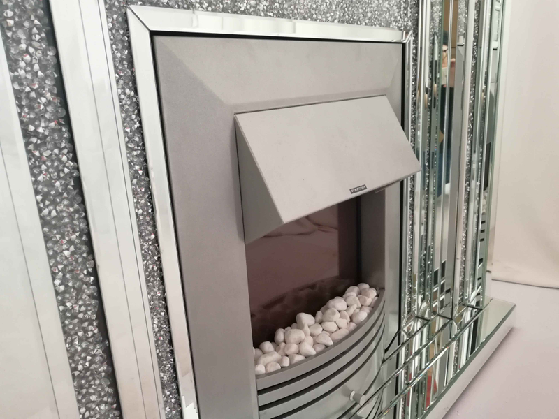 Decoração de casa moderna sala de estar espelho lareira faísca diamante esmagamento móveis espelhados lareira elétrica WXWF-044