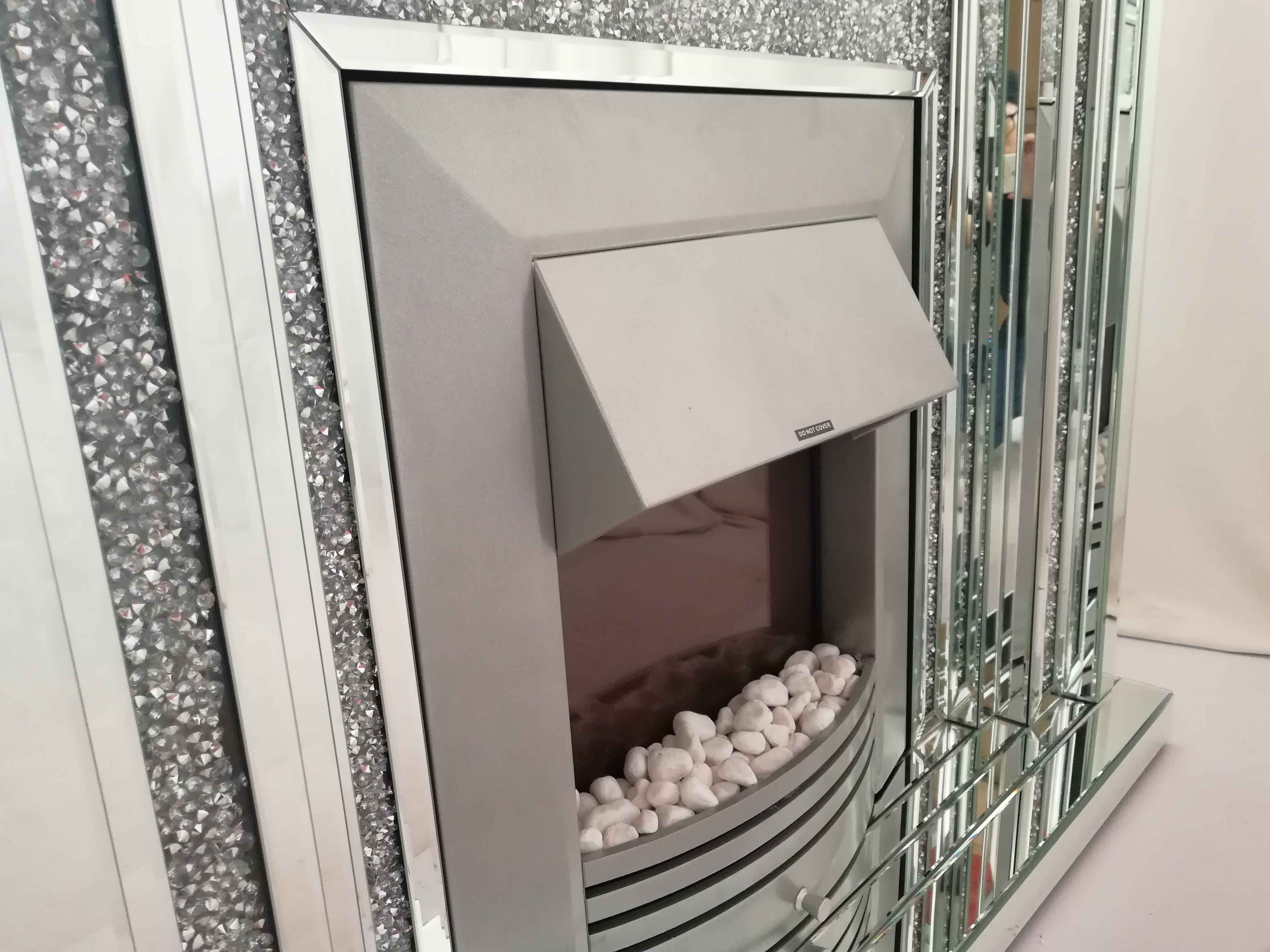 Decoração de casa moderna sala de estar espelho lareira faísca diamante esmagamento móveis espelhados lareira elétrica WXWF-044