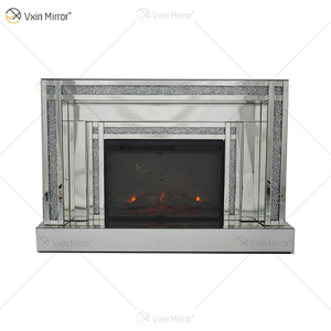 Diamond Luxury Popular Crush Brilhante Cristal Banda Dupla Espelhada WXWF-1109 Lareira Surround com Espelho Elétrico Lareira