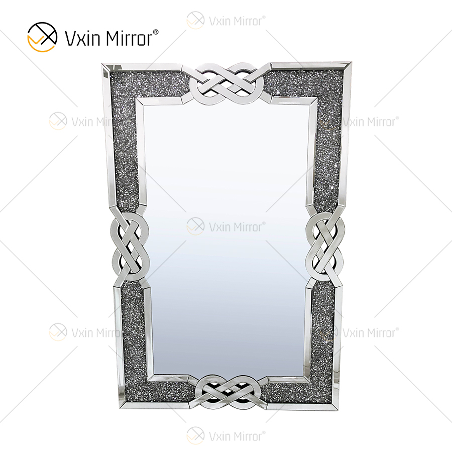 Espelho de parede retangular VXin WXM-1760 Decoração de parede diamante esmagado prata