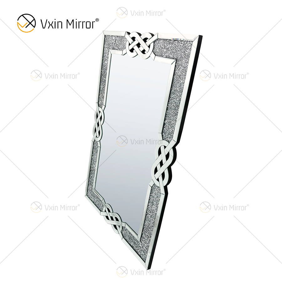 Espelho de parede retangular VXin WXM-1760 Decoração de parede diamante esmagado prata