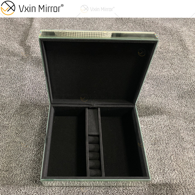Caixas de joias para decoração de casa com LED VXin Caixa de joias espelhada moderna com vidro prateado com diamante