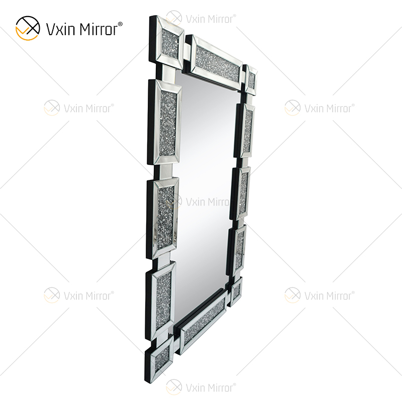 Retângulo Novo Design Vxin WXM-1149 Decoração de Parede Prata Diamante Pendurado Espelho de Parede Espelho de Parede