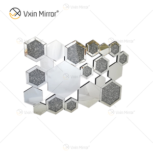 WXM-1778 Decoração de parede prata diamante esmagado vidro ninho espelho pendurado na parede