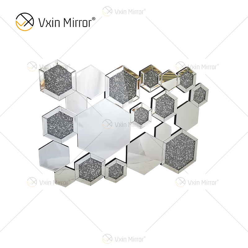 WXM-1778 Decoração de parede prata diamante esmagado vidro ninho espelho pendurado na parede