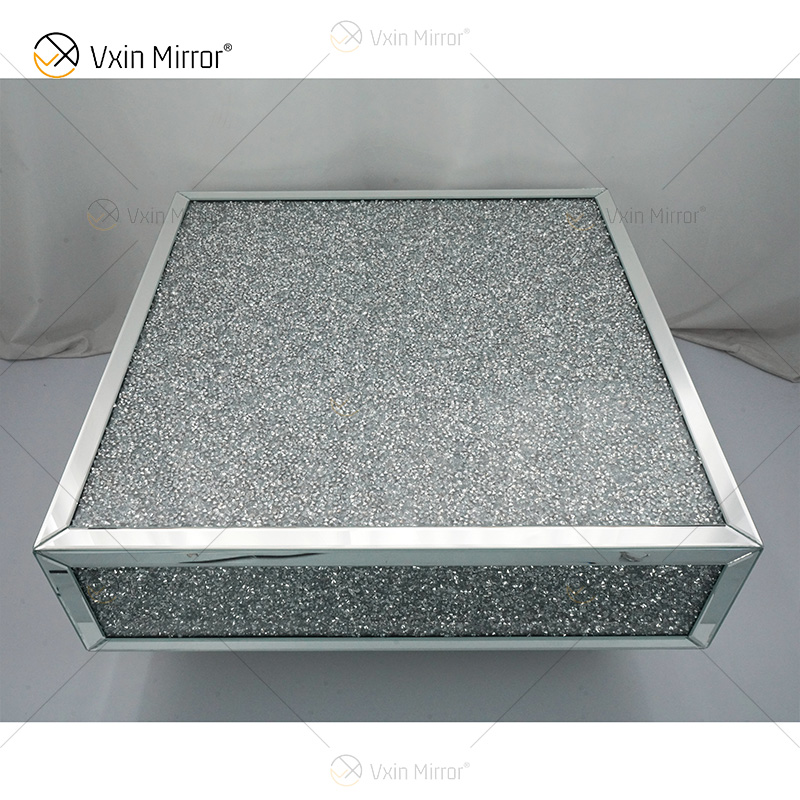 Mesa personalizada WXF-141 Diamante Triturado Prata Espelho Caseiro Mesa de centro
