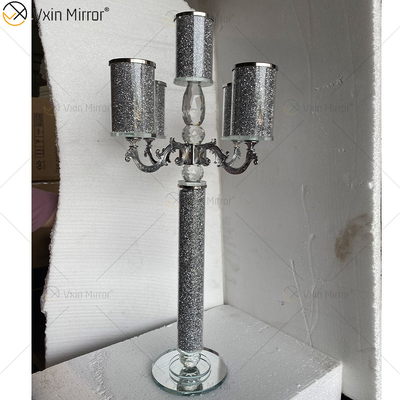 Nome personalizável moderno elegante VX-09 prata cristal 75 luz espelhado castiçal para casamento em casa