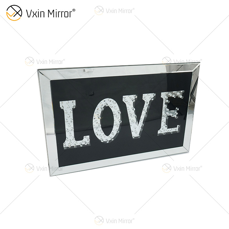 VXin WXMA-23 Decoração de Casa Moldura de Vidro Espelhada AMOR Arte de Parede Cristal Pintura de Porcelana Espelho Arte de Parede