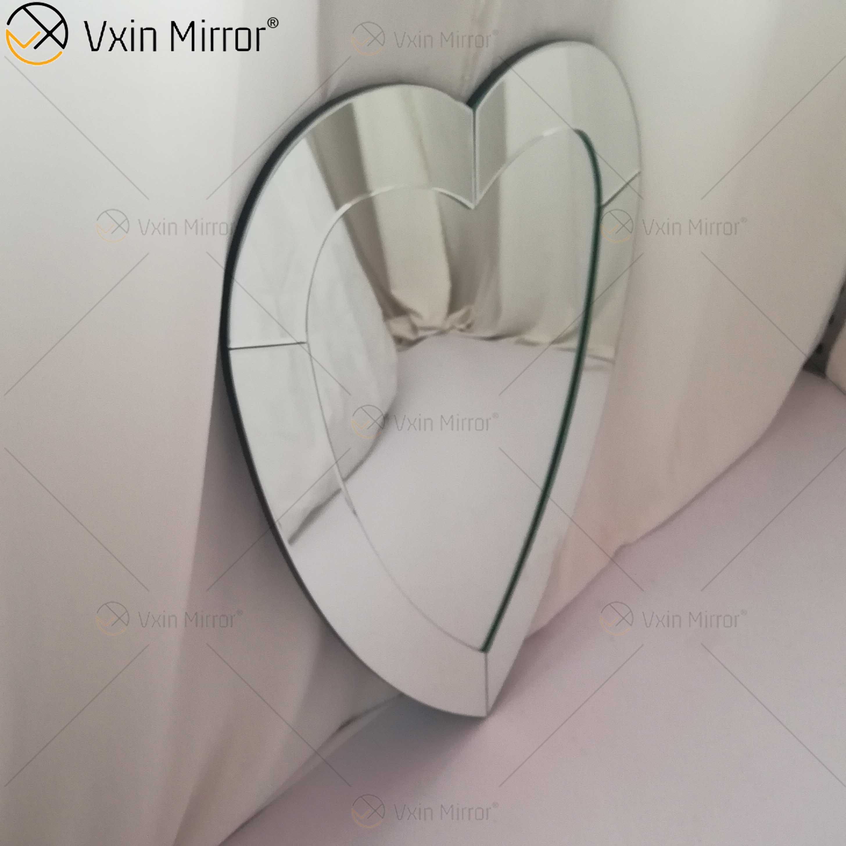 Espelhos suspensos de parede 3D em forma de coração sem moldura moderno design de borda chanfrada espelho banheiro quarto espelho de maquiagem WXM-2090