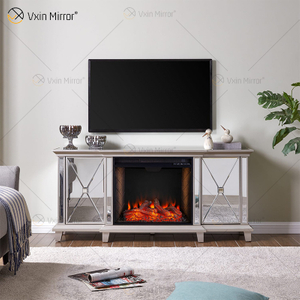 Móveis de Berlim ornamentados WXF-415 Champanhe Prata Espelhada Lareira Armário de TV Com Inserção de Vento Quente 2 Tipos