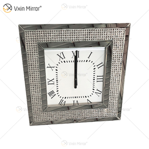 Relógio Espelhado Moderno WXMC-092 Relógio Decorativo Prata Com Diamante Triturado