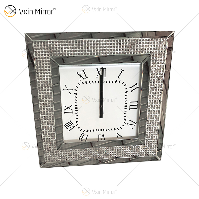 Relógio Espelhado Moderno WXMC-092 Relógio Decorativo Prata Com Diamante Triturado