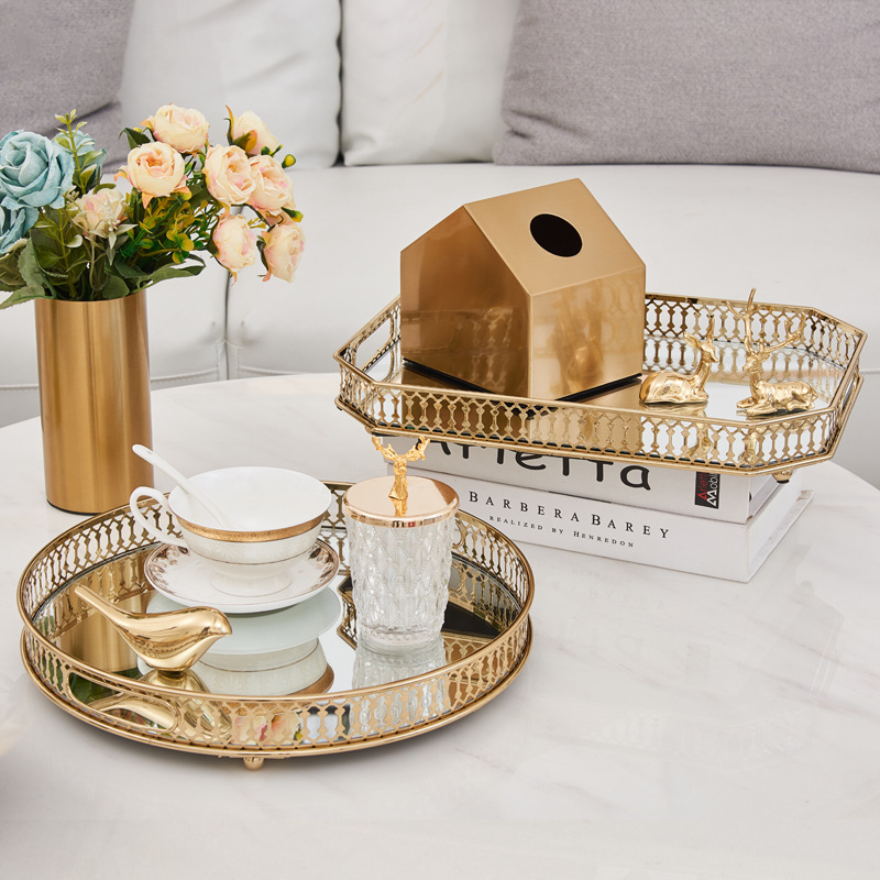 Venda imperdível espelho Vxin WXT-202203 decoração moderna moldura de metal dourado bandeja de espelho bandeja espelhada tamanho 6