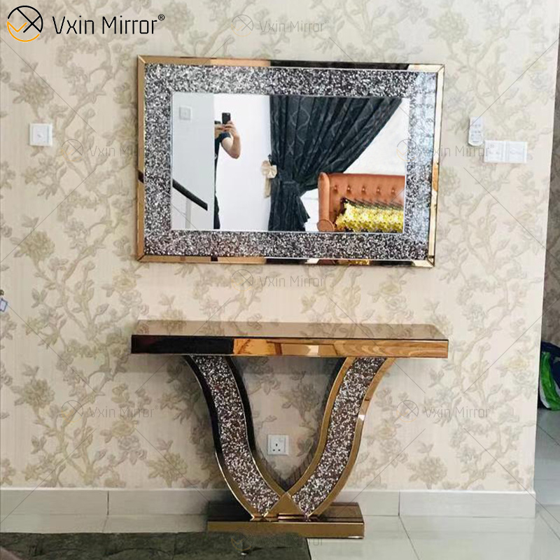 Móveis de espelho Vxin Móveis de mesa de console de espelho de diamante esmagado moderno