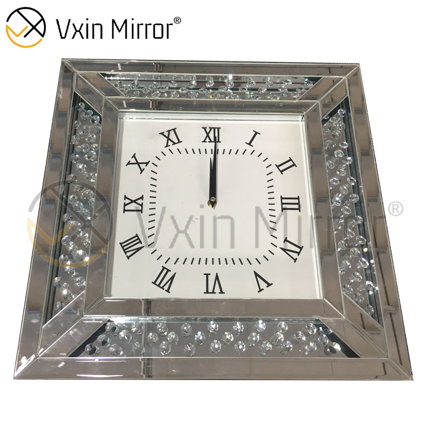 Pacote anti-queda Vxin WXMC-008 Relógio de parede espelhado de cristal prateado moderno