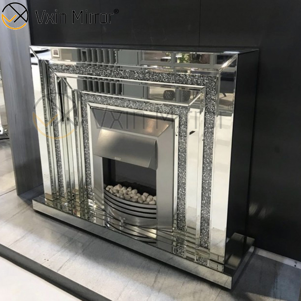 Decoração de casa WXWF-1095 Luxo para ambientes internos com espelho de diamante elétrico esmagado lareira com aquecedor em móveis de sala de estar