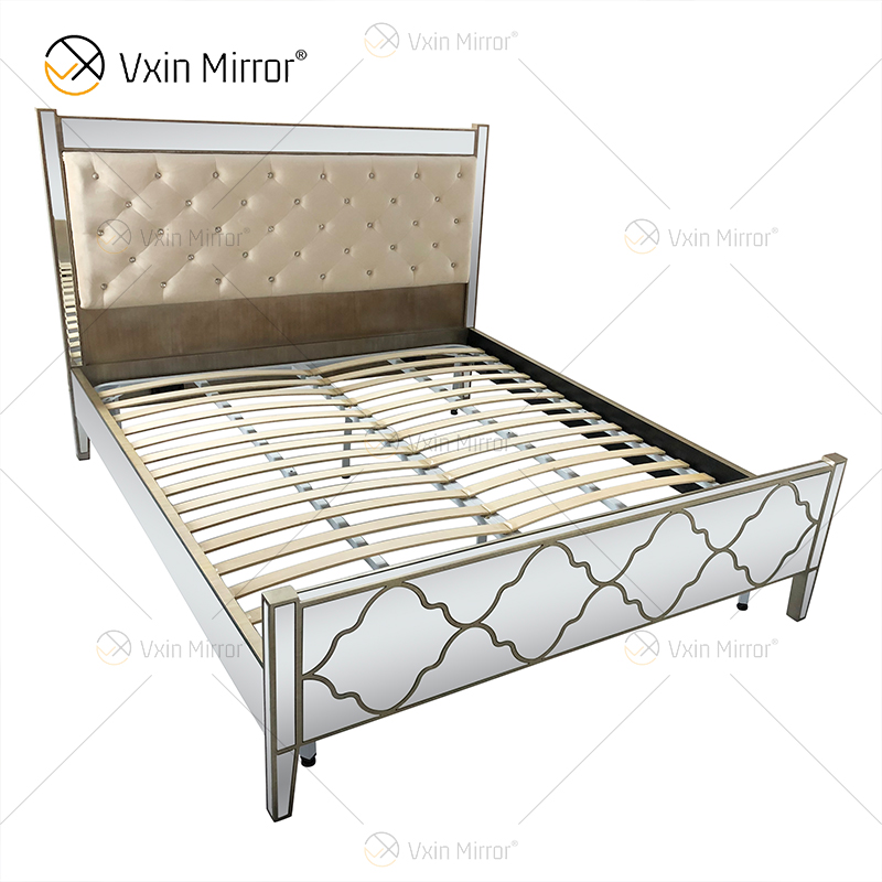 Vxin Espelho Móveis Antigos WXWF-1084 Grace Ouro Prata Luxo Espelhado Cama King