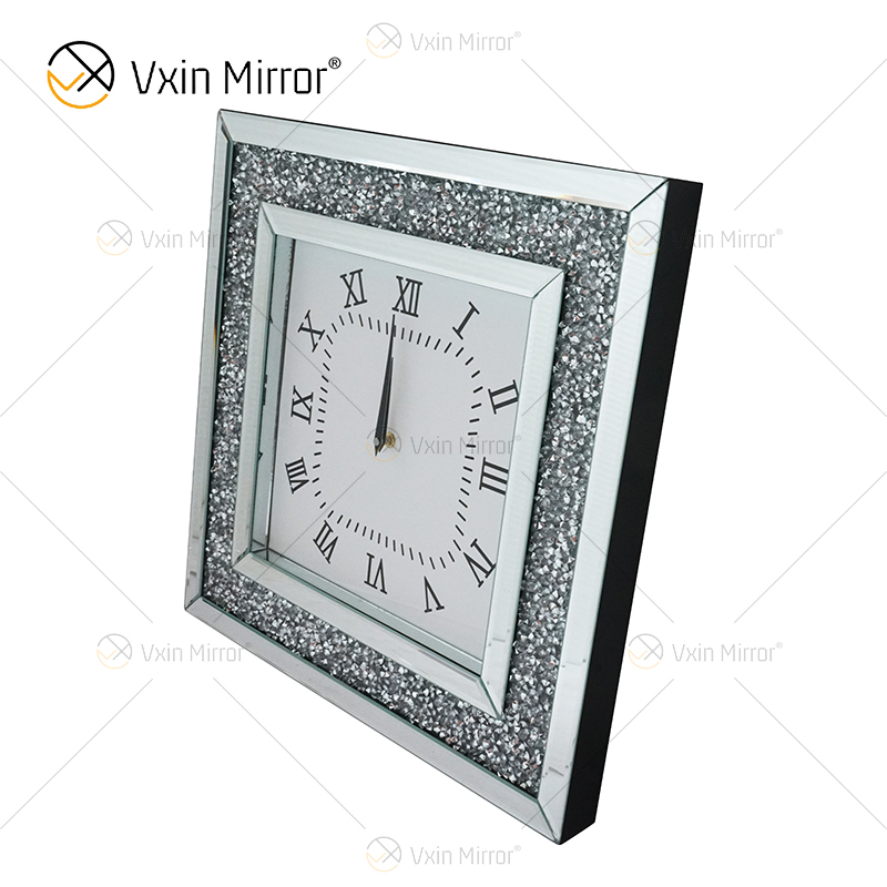 Relógio espelhado WXMC-011 Relógio decorativo de prata com diamante esmagado