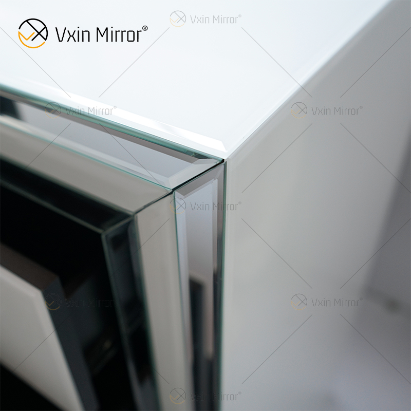 Conjunto de espelho branco de venda imperdível WXF-792 penteadeira moderna moldura de prata com cadeira 7 gavetas