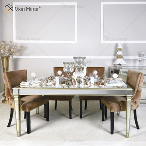 Mesa de Jantar Facoty Fornecimento de Luxo WXF-0309 Moldura de Ouro Puro Mesa de Jantar Espelhada Caseira